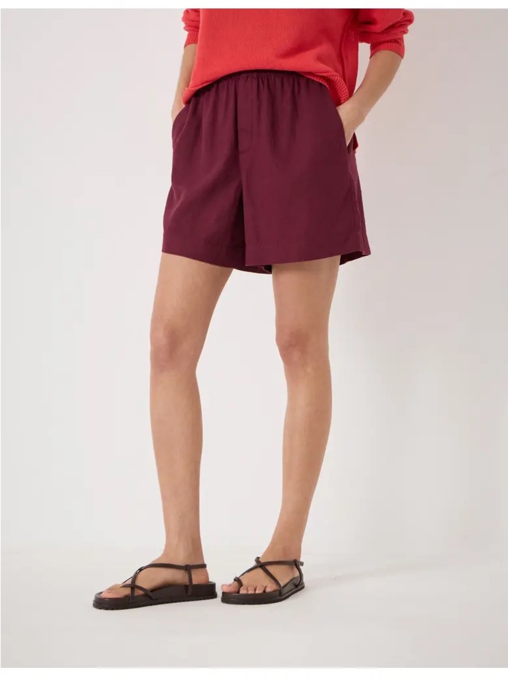 Nordstrom Pull On Linen Blend Shorts Maroon Burgundy Wine Red M Like New